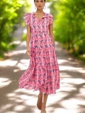 Oliphant Pink Printed Ruffled-Neck Top